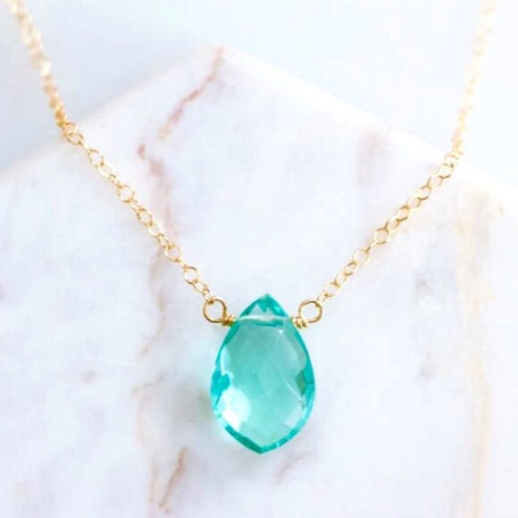 Aquamarine Quartz Tear Drop Necklace - Picture 1 of 5